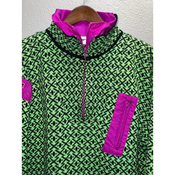 Vintage Obermeyer Ski Sweater 1/4 Zip Apres Ski Wool Kess Green purple 90s 80s M - Picture 2 of 11